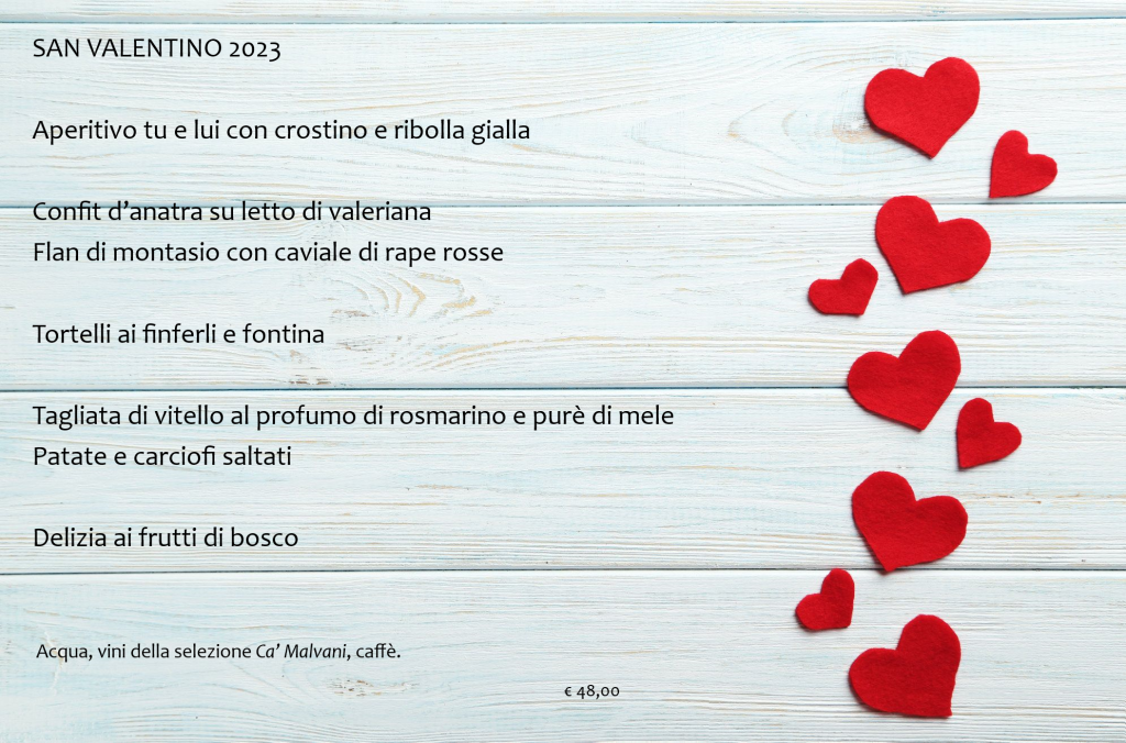 menù san valentino 2023